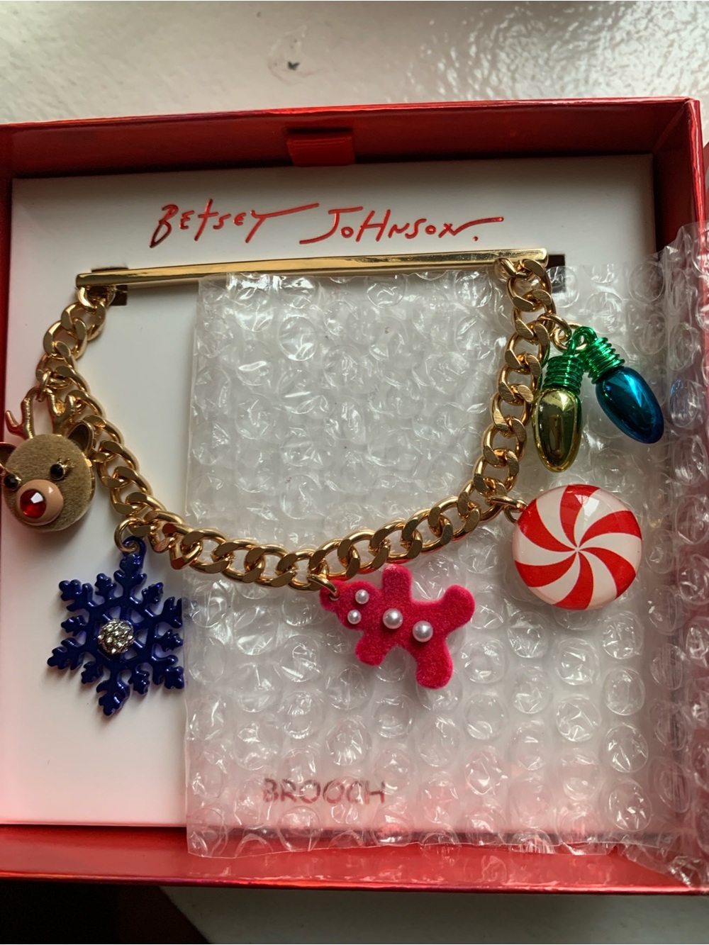 🆕-Betsey Johnson Gold-Tone brooch With Holiday Charms
